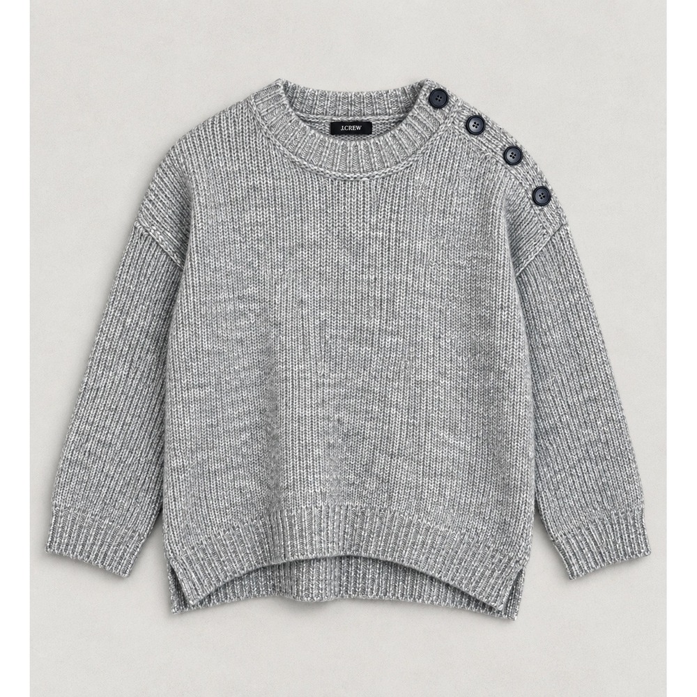 J.Crew Gray Wool Alpaca Blend Button Shoulder Chunky Knit Sweater Size Medium